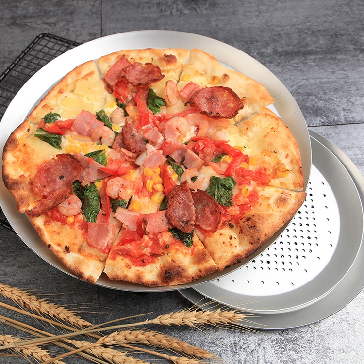 6 to 16 Inch Bakery Restaurant Perforated Aluminium Shallow Round Pizza Tray Pan Pie Pastry Food Baking Pan